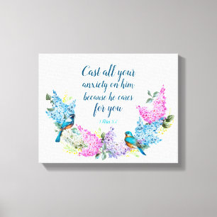 Toile Floral moderne 1 Pierre 5:7 Faux Canvas Imprimer