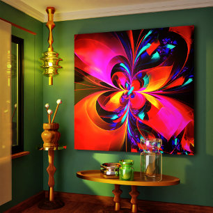 Toile Floral moderne Art Abstrait Rouge Bleu Motif #07