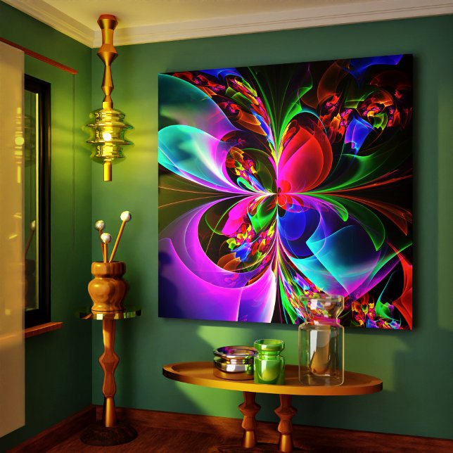 Toile Floral moderne Art Abstrait Rouge Bleu Motif #12 (Modern Floral Abstract Art Red Blue Pattern #12 Canvas Print)