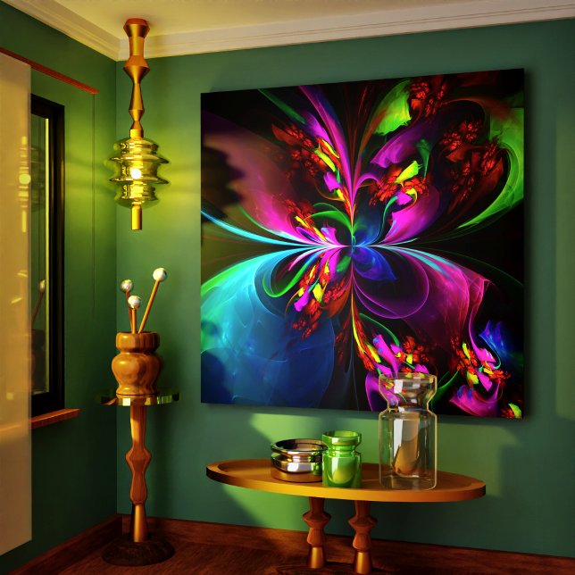 Toile Floral moderne Art Abstrait Rouge Bleu Motif #15 (Modern Floral Abstract Art Red Blue Pattern #15 Canvas Print)