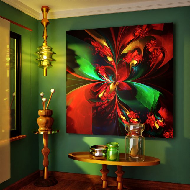 Toile Floral moderne Art Abstrait Rouge Vert Motif #11 (Modern Floral Abstract Art Red Green Pattern #11 Canvas Print)