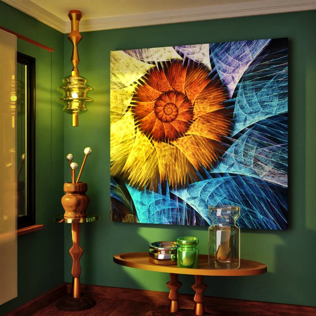 Toile Floral Orange Bleu Jaune Art Abstrait (Créateur téléchargé)