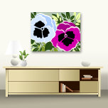 Toile Floral Pansy Flower<br><div class="desc">Fleurs sanseuses en bleu et rose avec feuilles verts</div>