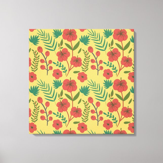 Toile Floral sans couture motif rouge jaune vert fleurs (Recto)