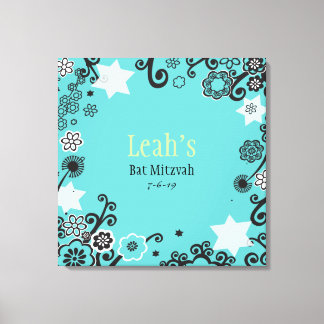Toile Floral Star Aqua Bat mitzvah Panneau d'ouverture d