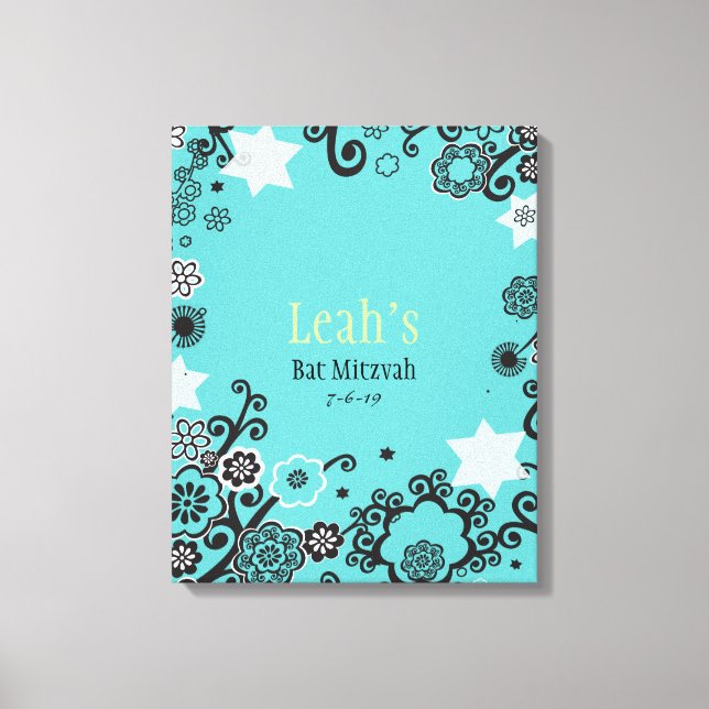 Toile Floral Star Aqua Bat mitzvah Panneau d'ouverture d (Recto)