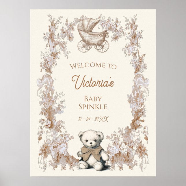 Toile Floral Teddy Bear Baby shower Affiche de bie (Devant)