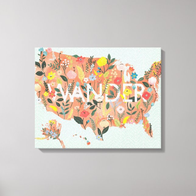 Toile Floral USA Map - Jardin sauvage (Recto)