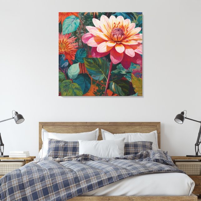 Toile Flore de jardin sauvage vibrant avec Gerbera rose  (Insitu(Chambre))