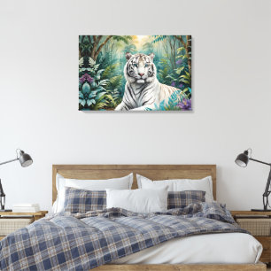 Toile Flore de la jungle de Tigre blanc
