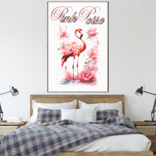 Toile Flore Flamant rose Aquarelle Florale