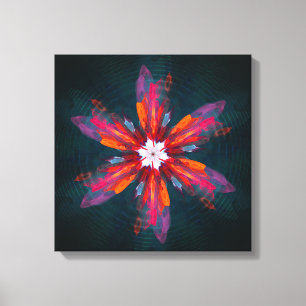 Toile Flore Mandala Flowers Orange Red Blue Abstract