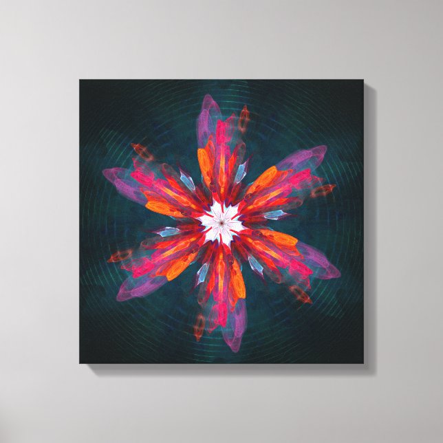 Toile Flore Mandala Flowers Orange Red Blue Abstract (Recto)