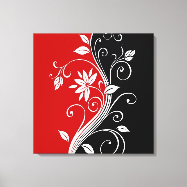 Toile Flore rouge blanc et noire (Recto)