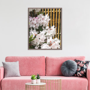Toile Flores de Rhododendron blanc et de clôture de bamb