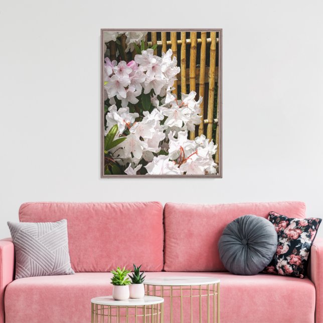 Toile Flores de Rhododendron blanc et de clôture de bamb (Insitu(Salon))