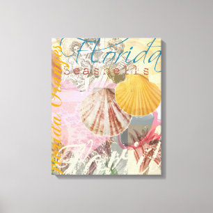 Toile Floride Vintage Travel Beach Seashell Shell Art