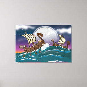 Toile Flotte d'invasion de Vikings de dessin animé