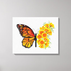 Toile Flower Butterfly with Yellow California Poppy