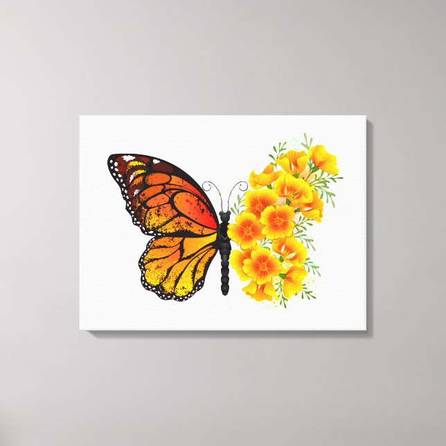Toile Flower Butterfly with Yellow California Poppy (Recto)
