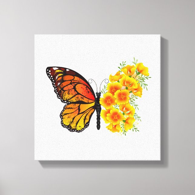Toile Flower Butterfly with Yellow California Poppy (Recto)