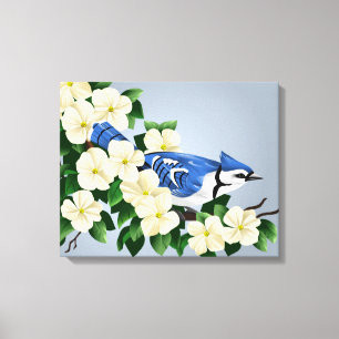 Toile Flower Dogwood avec Blue Jay Bird