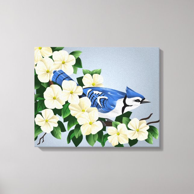 Toile Flower Dogwood avec Blue Jay Bird (Recto)