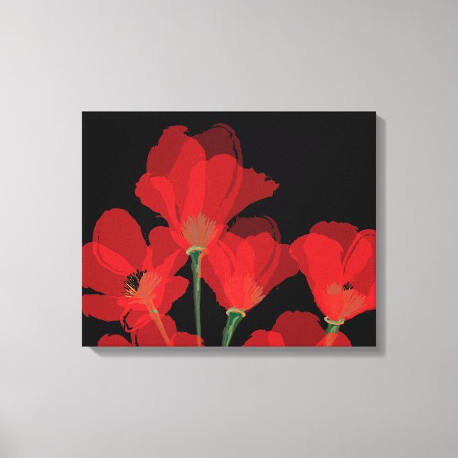 Toile Flueurs de Pavot Rouge sur Noir (Recto)