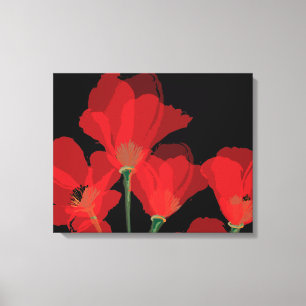 Toile Flueurs de Pavot Rouge sur Noir