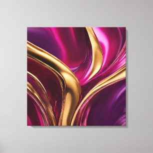 Toile Flux Abstrait - Fuchsia violet et or-