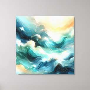Toile Flux d'océan doré Vagues abstraites