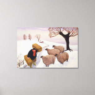 Toile Foin de transport aux moutons en hiver