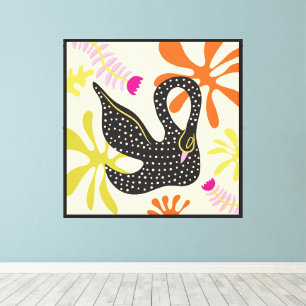 Toile Folkart Boho Abstrait cygne noir dessiné main