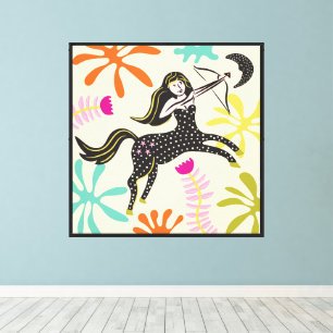 Toile Folkart Boho Sagittarius Abstrait Zodiac
