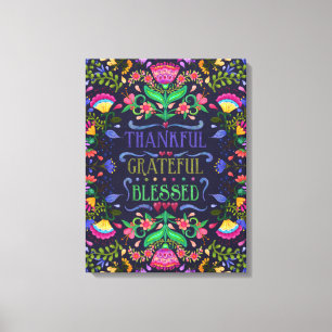 Toile Folkart Remerciant, Reconnaissant, Béni Art flor