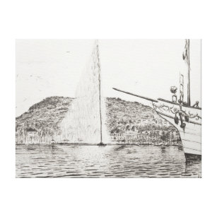 Toile Fontaine de Genève et arc de l'embarcation de