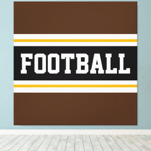 Toile FOOTBALL Gras Brown noir blanc jaune rayures
