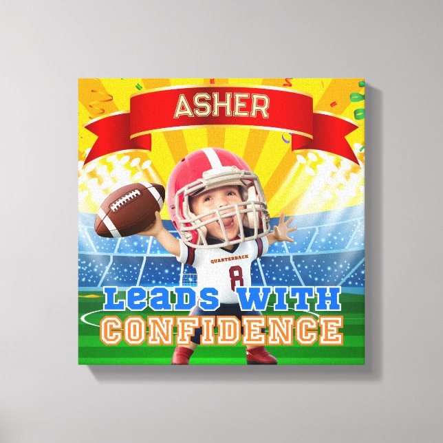 Toile Football personnalisé Photo Rouge Quarterback (Recto)