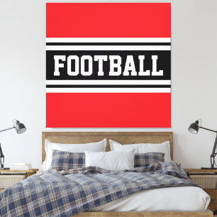 Toile FOOTBALL rouge vif noir blanc rayures de course