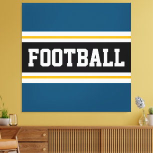Toile FOOTBALL Turquoise Bleu Noir Blanc Jaune Bandes