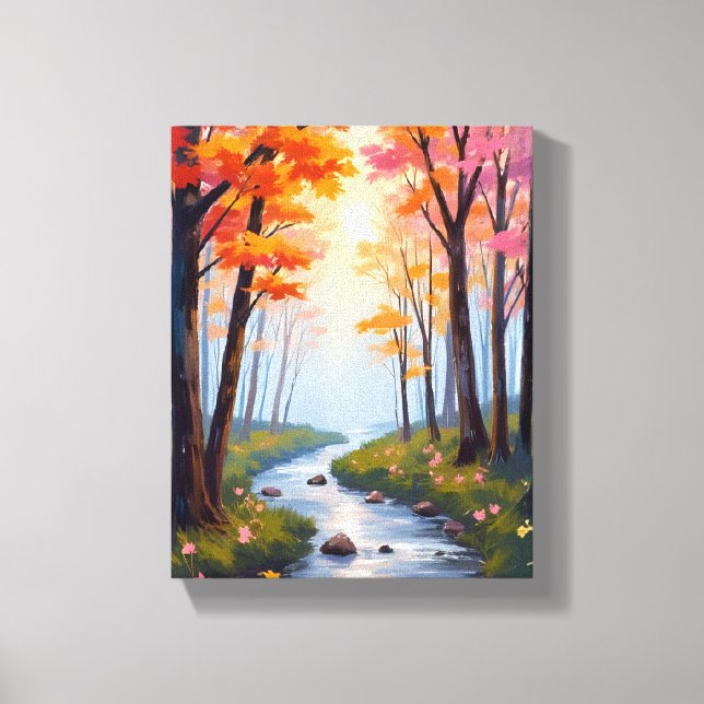 Toile Forest Creek | Paysage aquarelle de feuillage d'au (Recto)