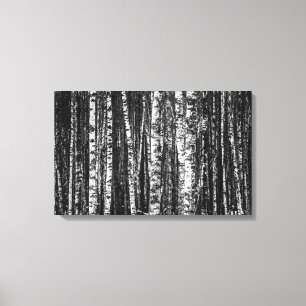 Toile Forêt abstraite noire et blanche de bouleau