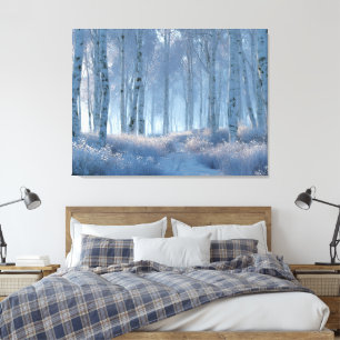 Toile Forêt de bouleau radieuse enneigée