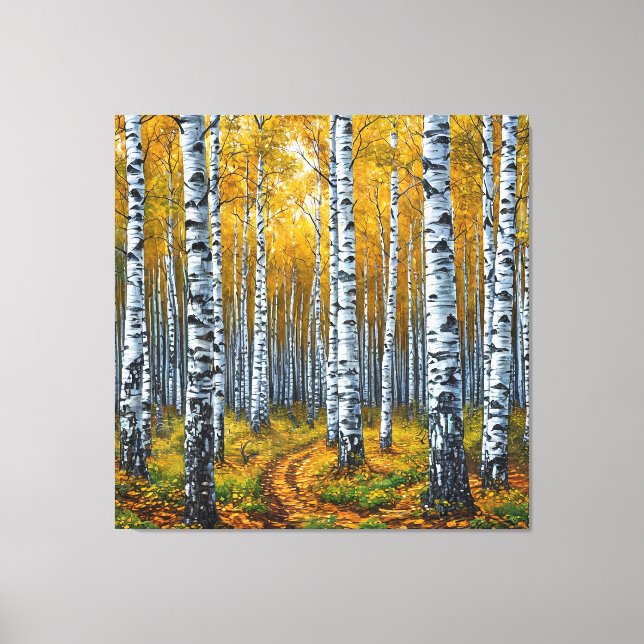 Toile Forêt de bouleaux pittoresque en automne (Recto)