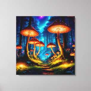 Toile Forêt de champignons magique de minuit