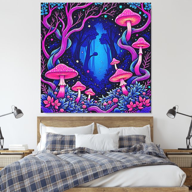 Toile Forêt de champignons roses néon Art (Insitu(Chambre))