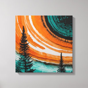 Toile Forêt de couchers de soleil orange aquarelle mur a
