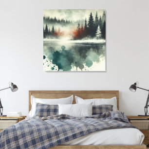 Toile Forêt de la montagne de brouillard d'hiver avec l'