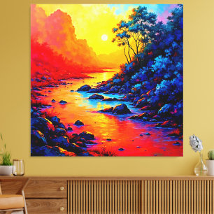 Toile Forêt de néon et peinture d'art de rivière