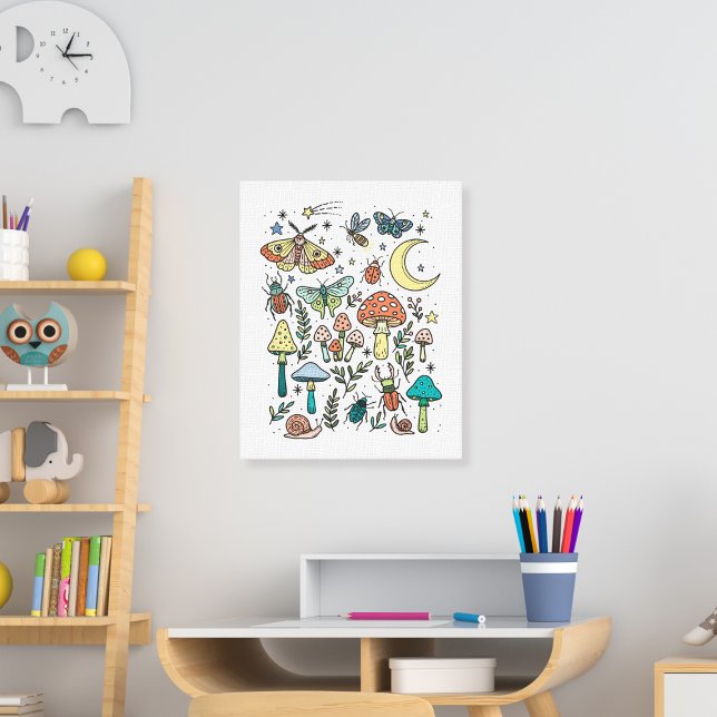 Toile Forêt de nuit aux champignons et aux insectes Cham (Créateur téléchargé)